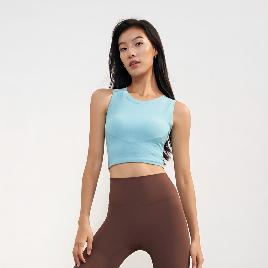 Ribbed Bandeau Bra Waist Cinching Built in Cup Sleeveless Gym