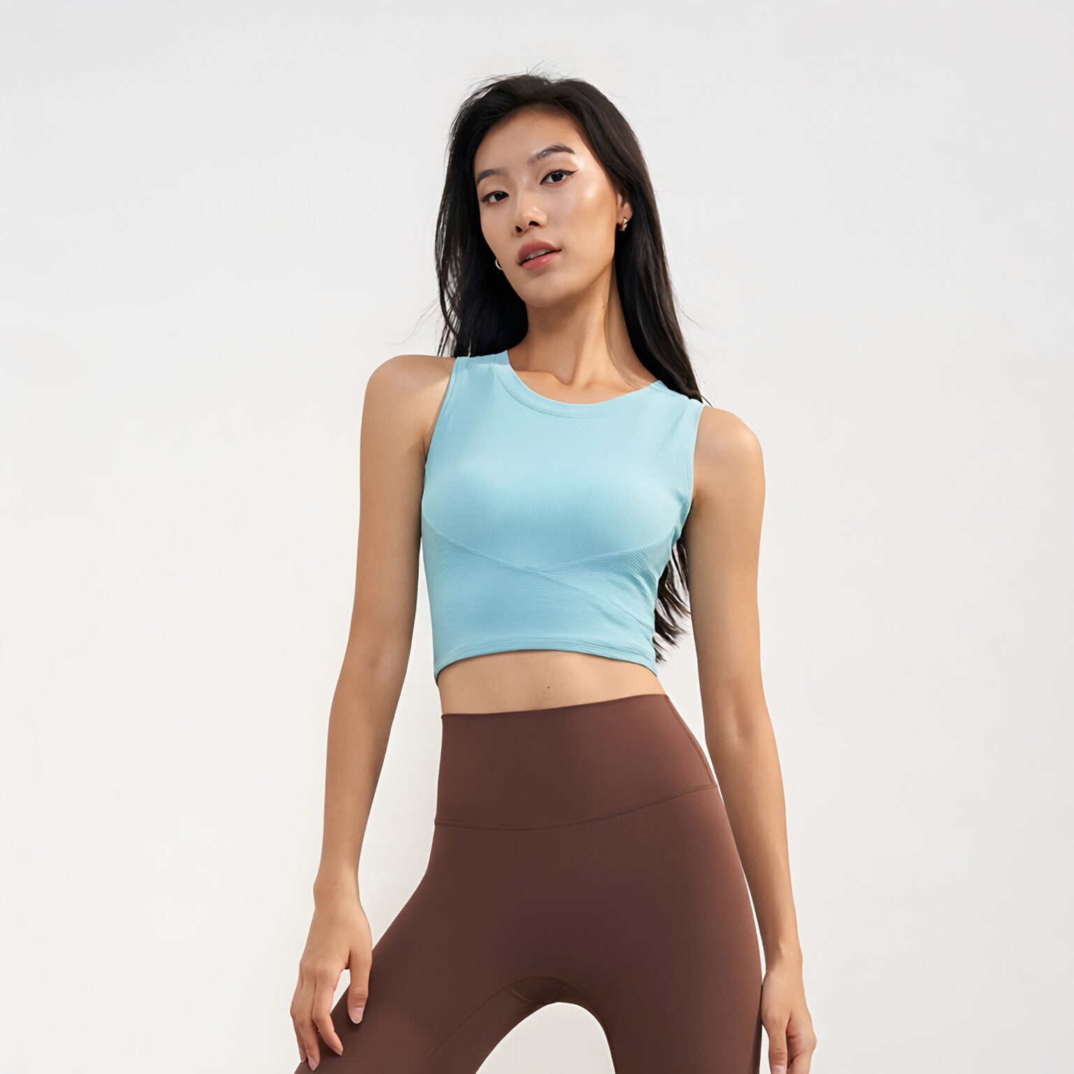 Ribbed Bandeau Bra Waist Cinching Built in Cup Sleeveless Gym
