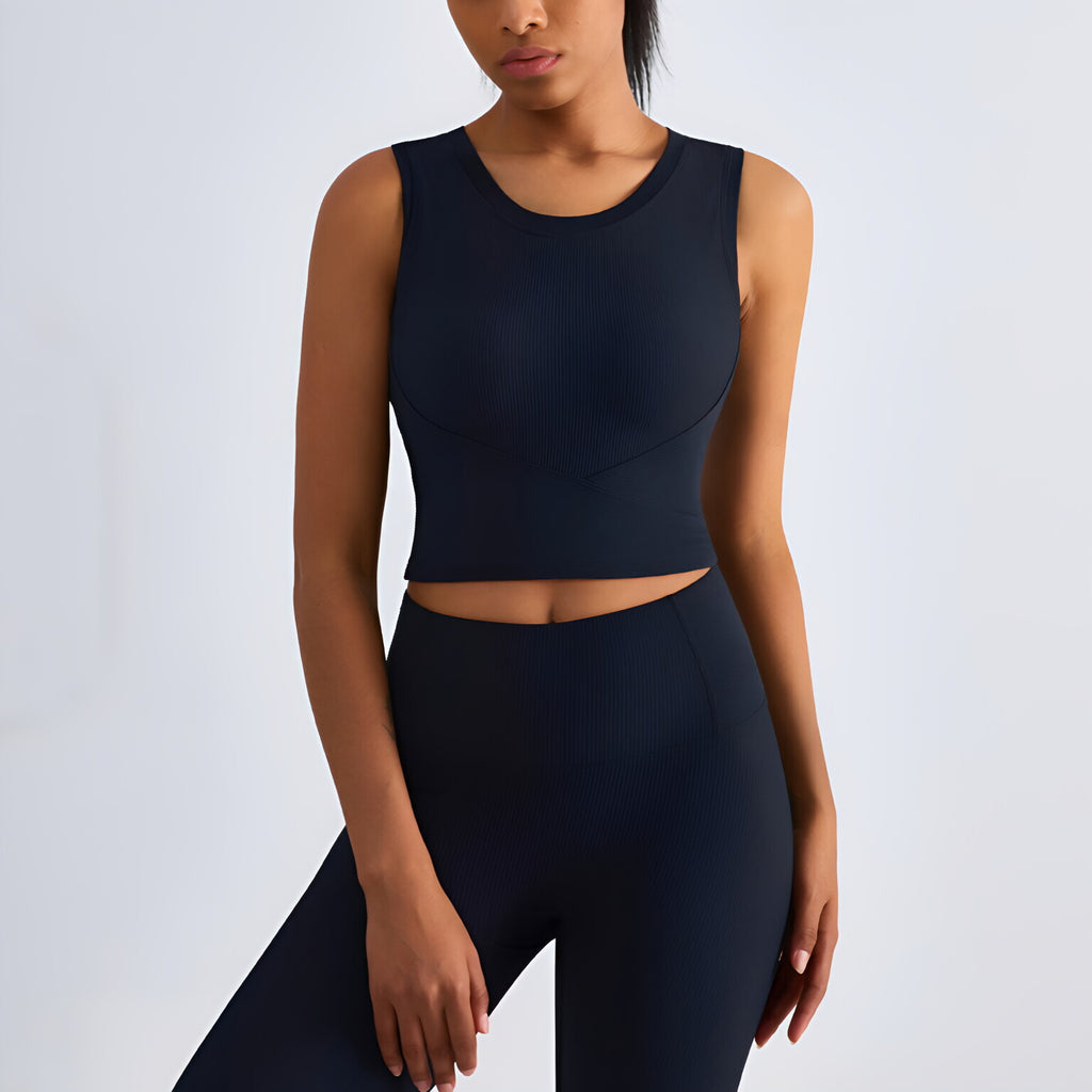 Ribbed Bandeau Bra Waist Cinching Built in Cup Sleeveless Gym