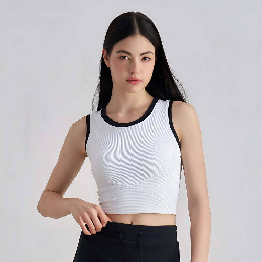 Ribbed Bandeau Bra Waist Cinching Built in Cup Sleeveless Gym