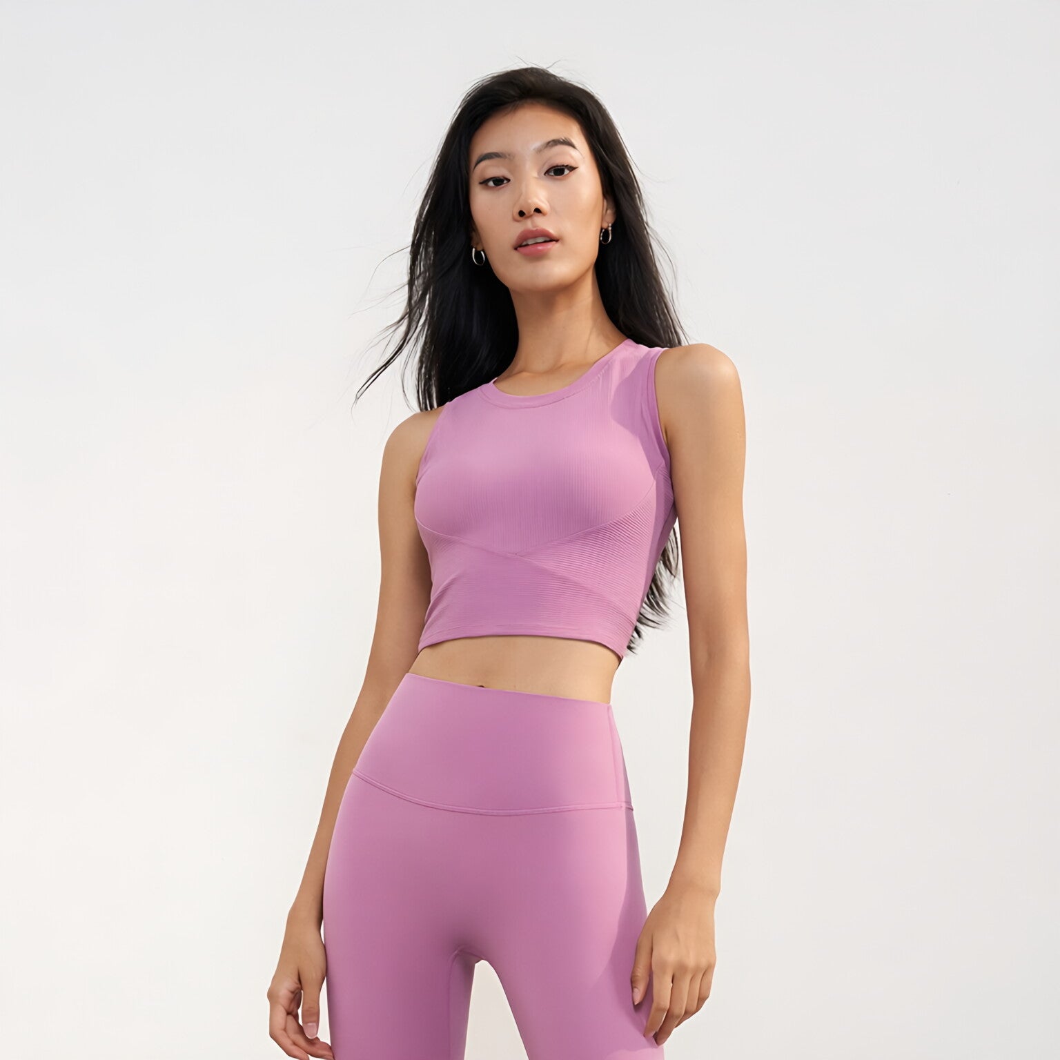 Ribbed Bandeau Bra Waist Cinching Built in Cup Sleeveless Gym
