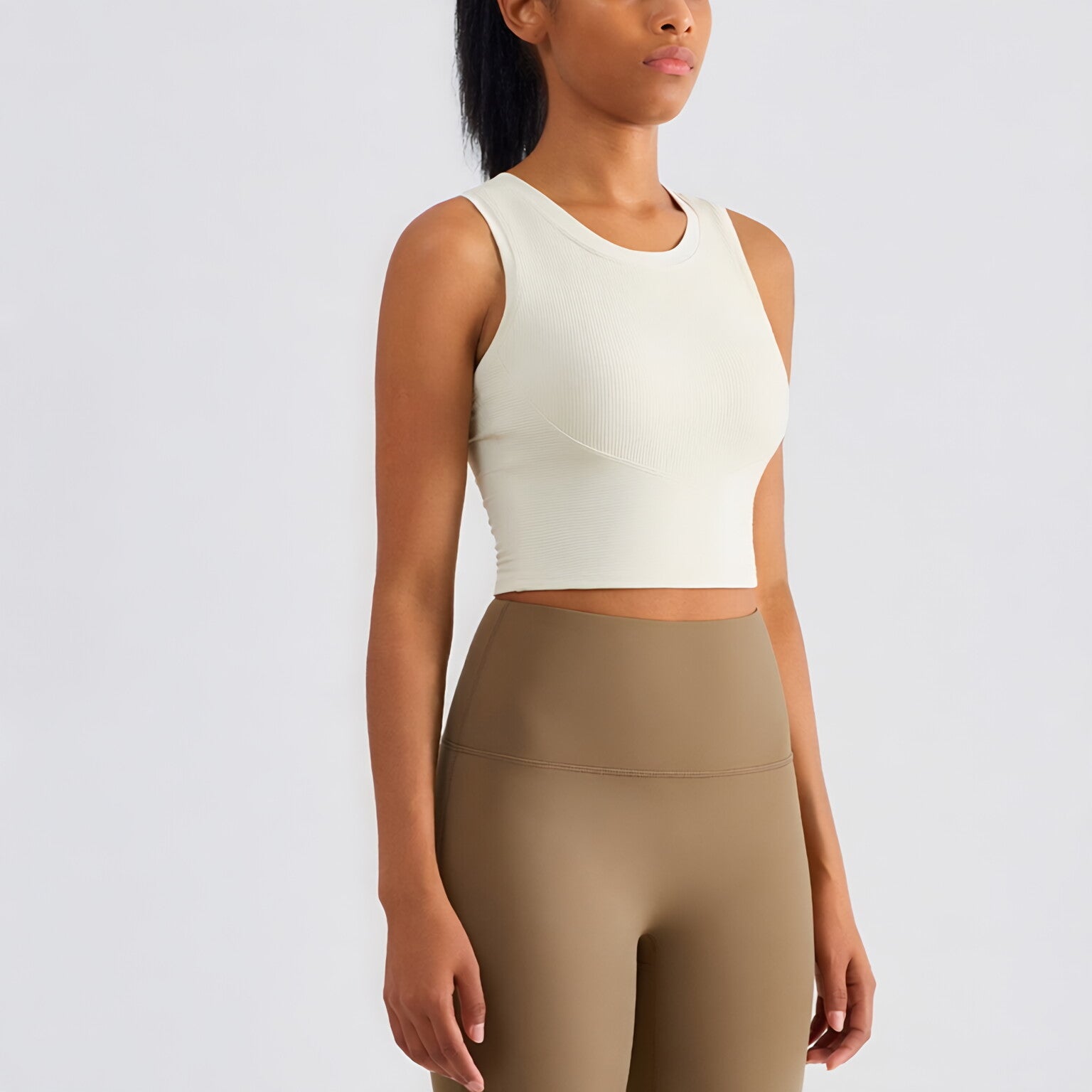Ribbed Bandeau Bra Waist Cinching Built in Cup Sleeveless Gym