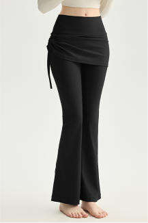 Wholesale 2-in-1 Yoga Skort Women Flared Bootcut Skirt Overlay High Waist Drawstring Trousers