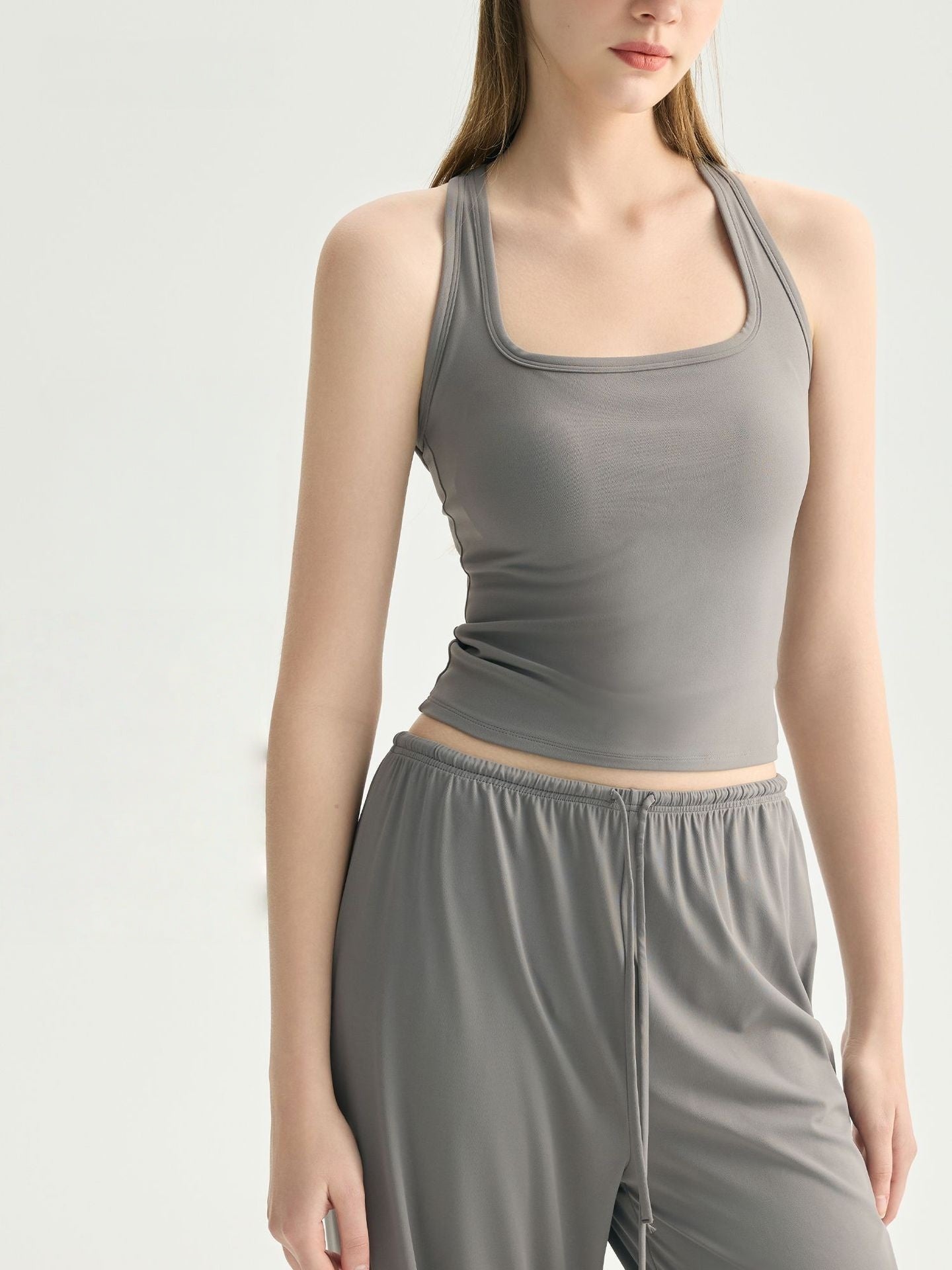Square Neck Yoga Bra Padded Nude Feel Slim Racerback Top