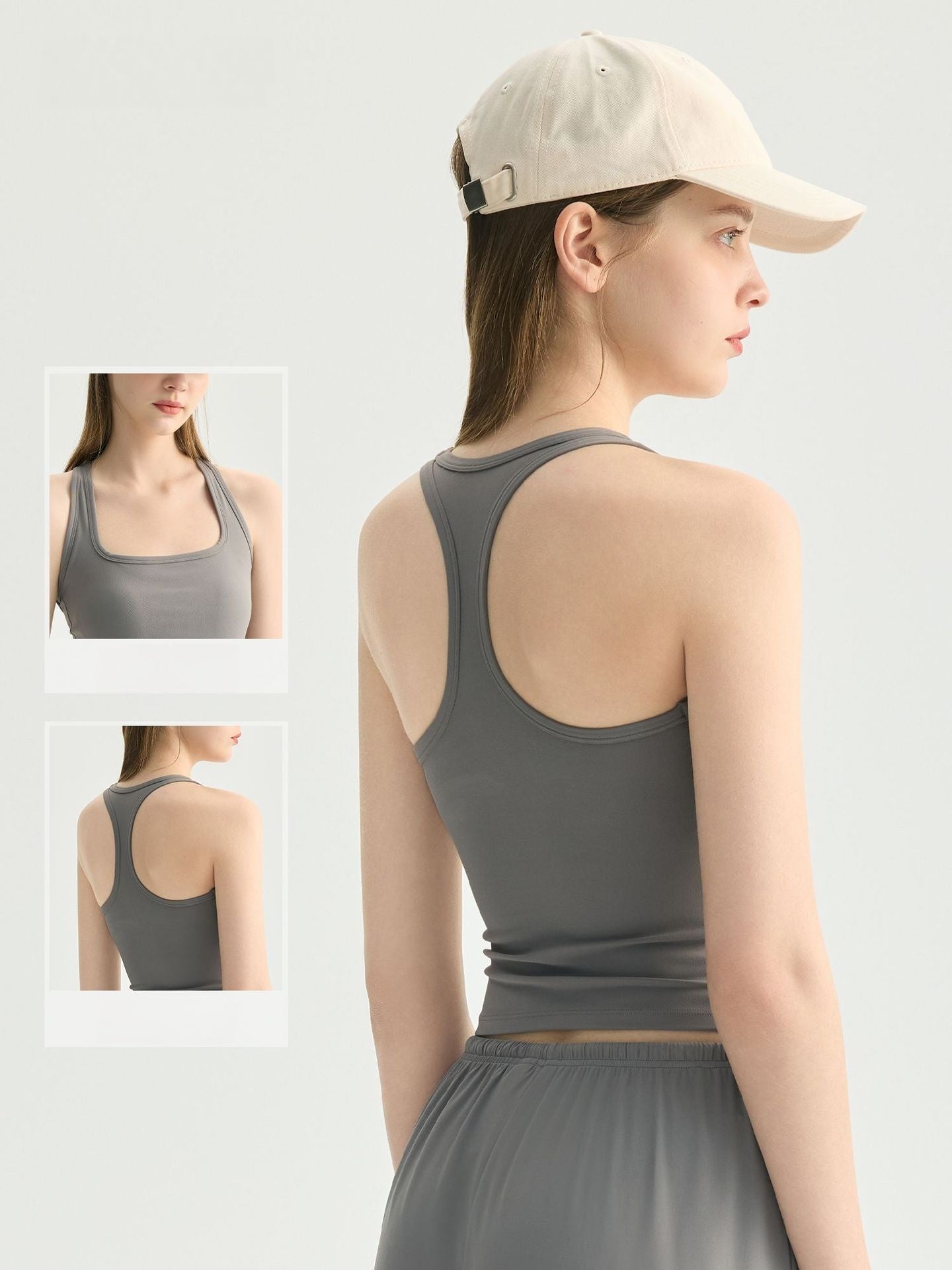 Square Neck Yoga Bra Padded Nude Feel Slim Racerback Top