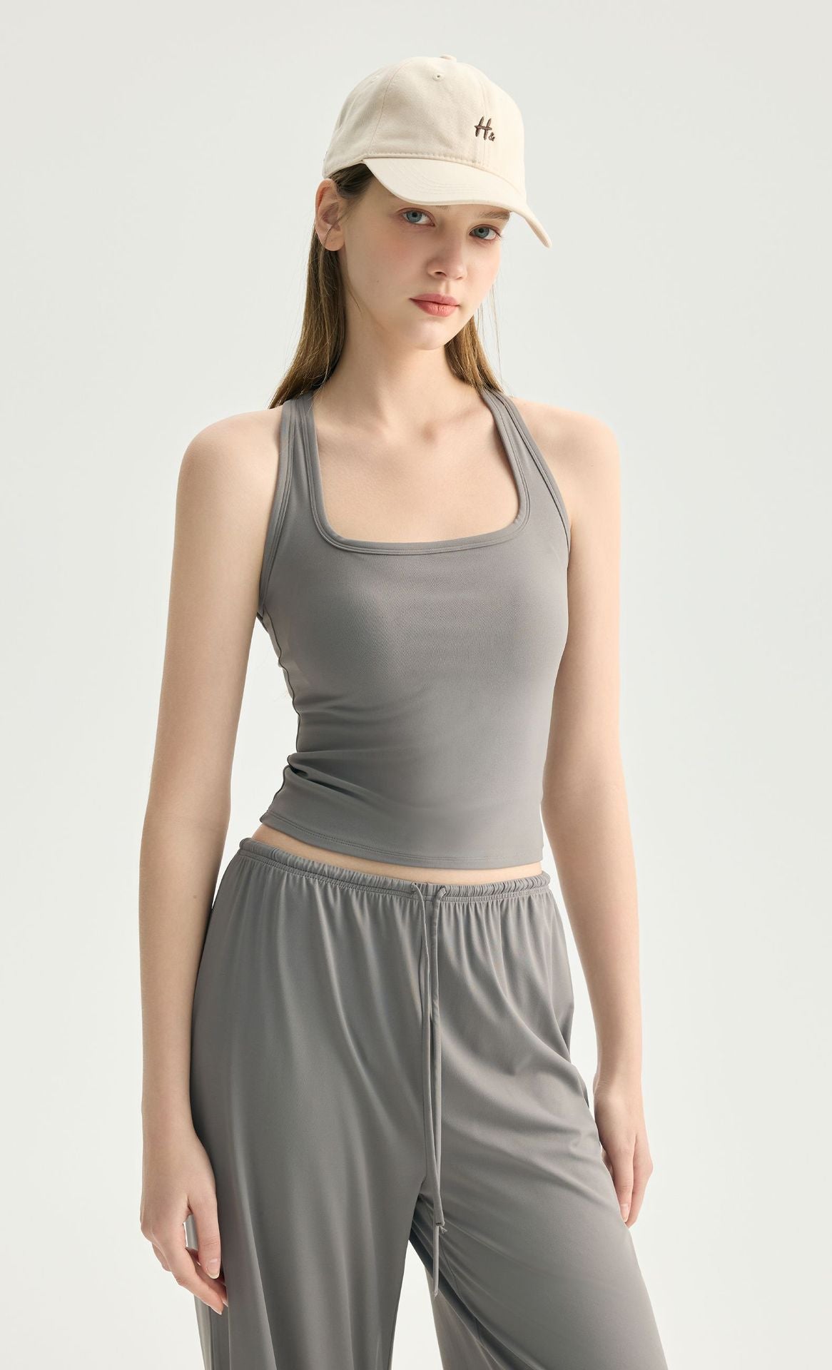 Square Neck Yoga Bra Padded Nude Feel Slim Racerback Top
