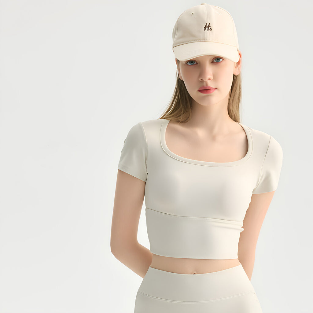 Square Neck Yoga Top Padded Bra Face Slimming Pilates