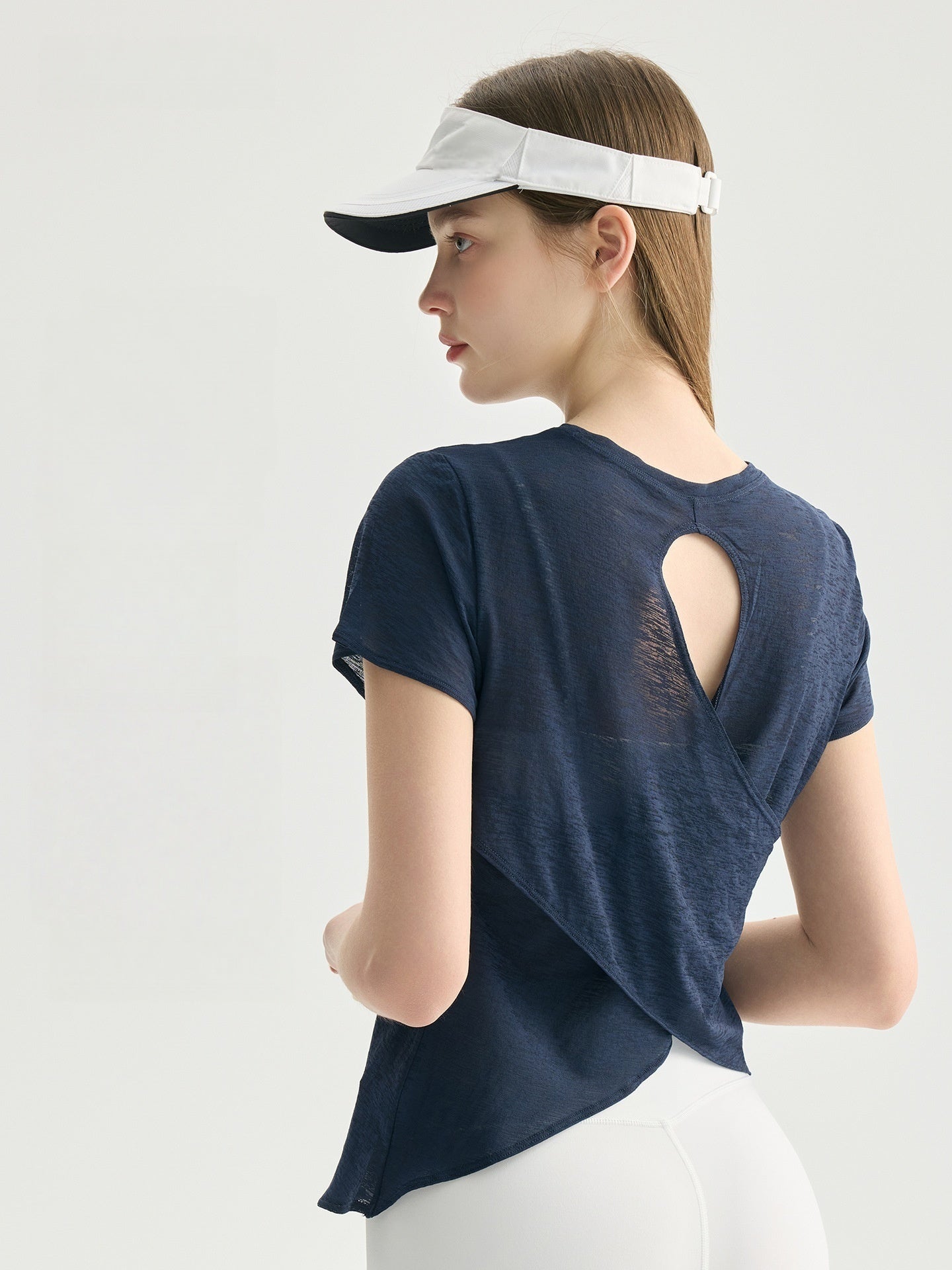 Textured Cut-Out Round Neck Short Sleeve T-Shirt