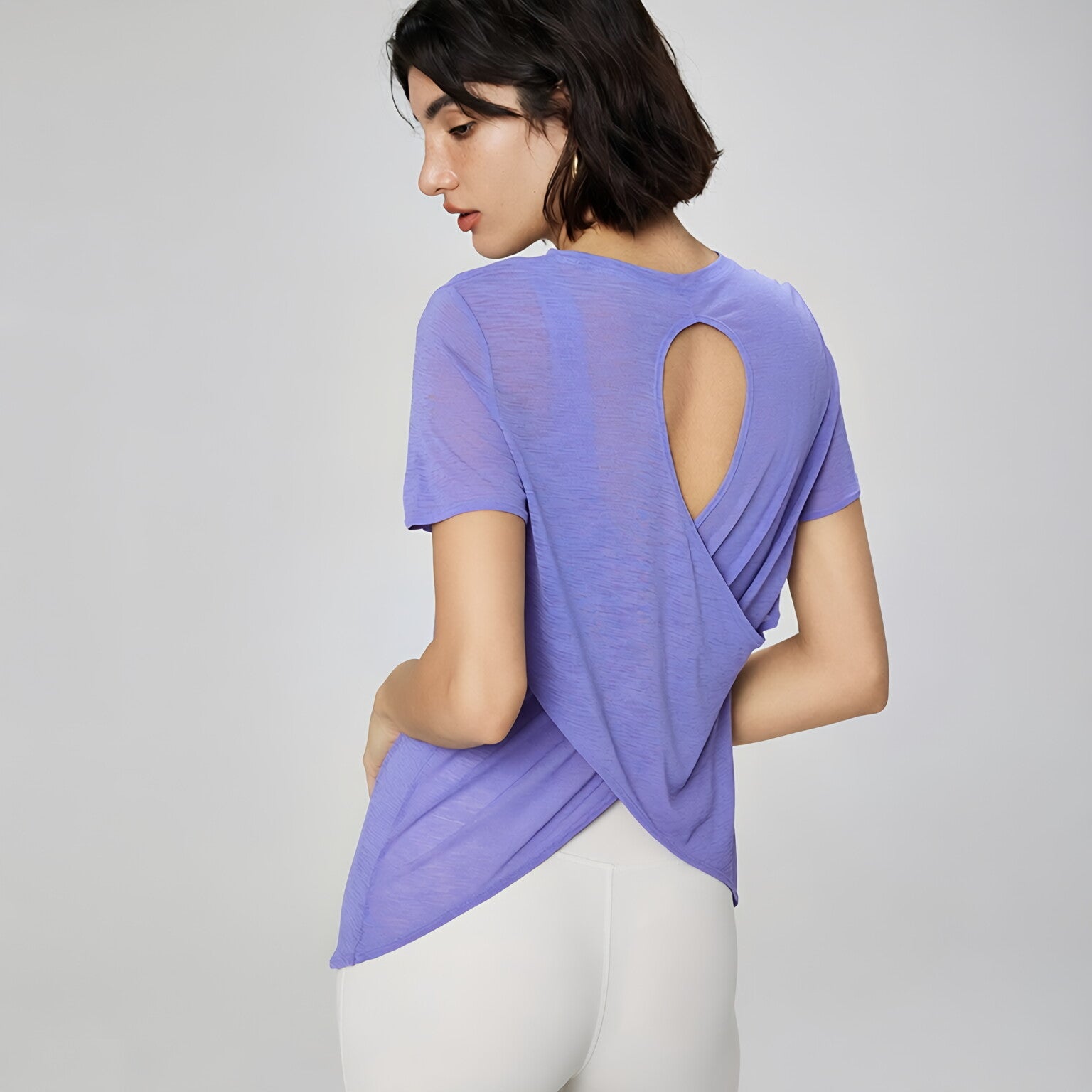 Textured Cut-Out Round Neck Short Sleeve T-Shirt