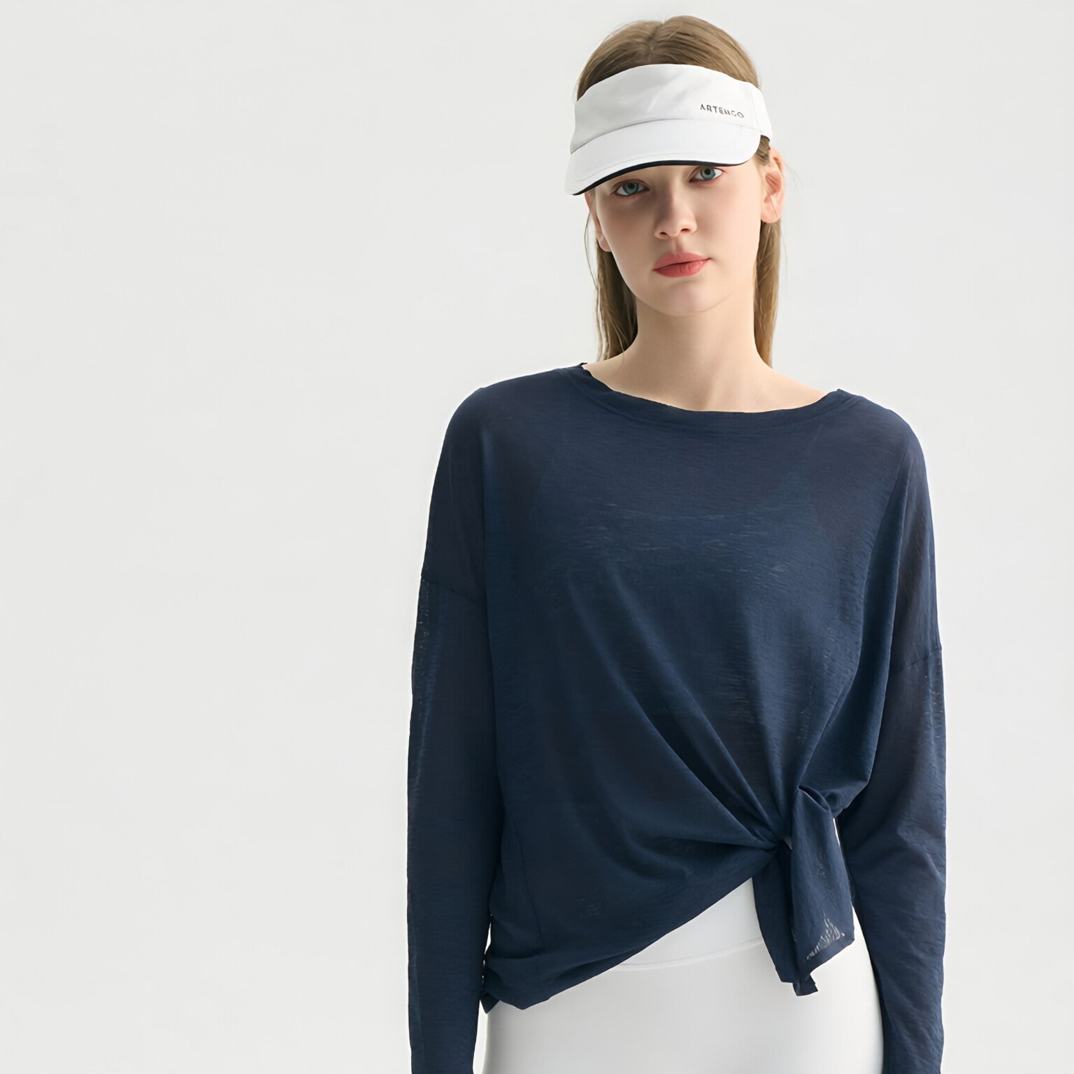 Textured Cut-Out Slit Hem Sculpting Long Sleeve T-Shirt