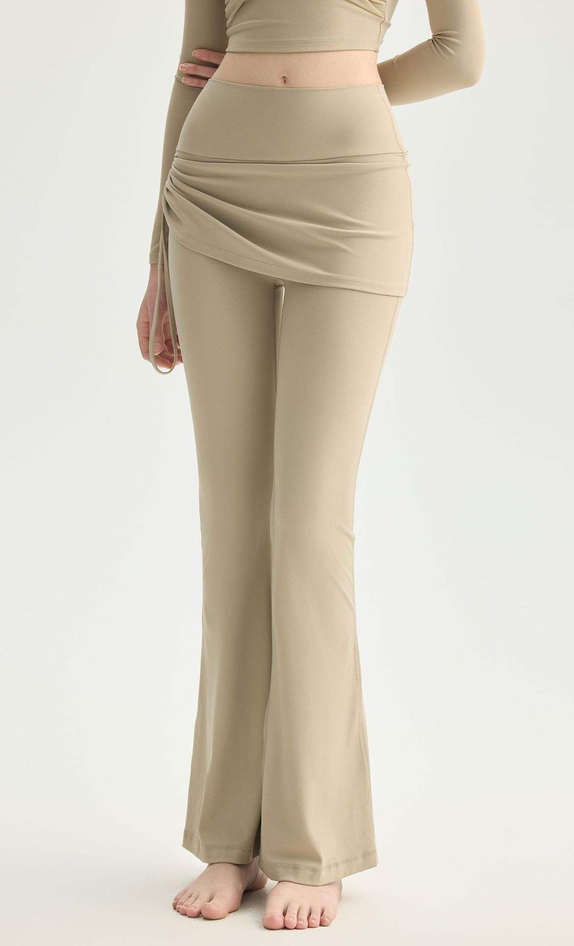 Wholesale 2-in-1 Flared Bootcut Yoga Skort Women High Waist Drawstring Skirt Overlay Pilates Pants