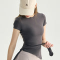 Wholesale Asymmetric Hem Yoga Tee Women Tie-Waist Cropped Short Sleeve Four-Way Stretch Active Top