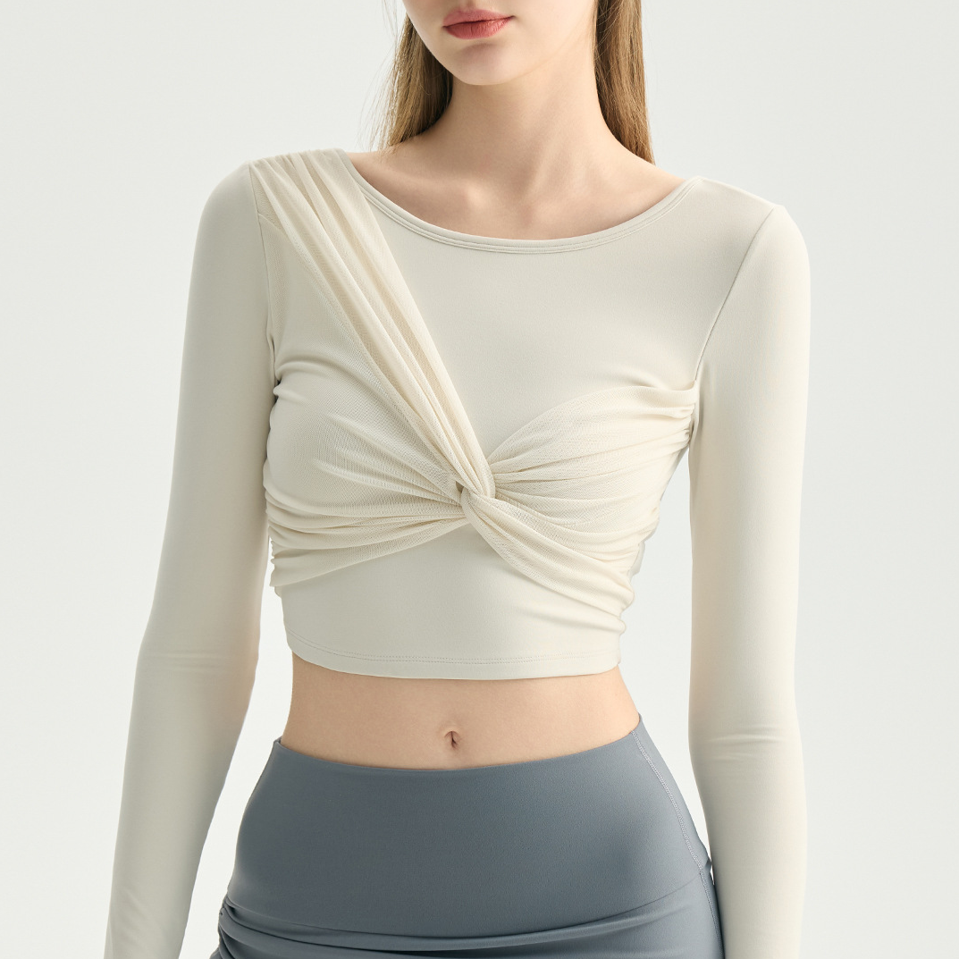 Wholesale Butterfly Back Yoga Top Women Twist Mesh Long Sleeve Snatched Fit Breathable Athletic Shirt
