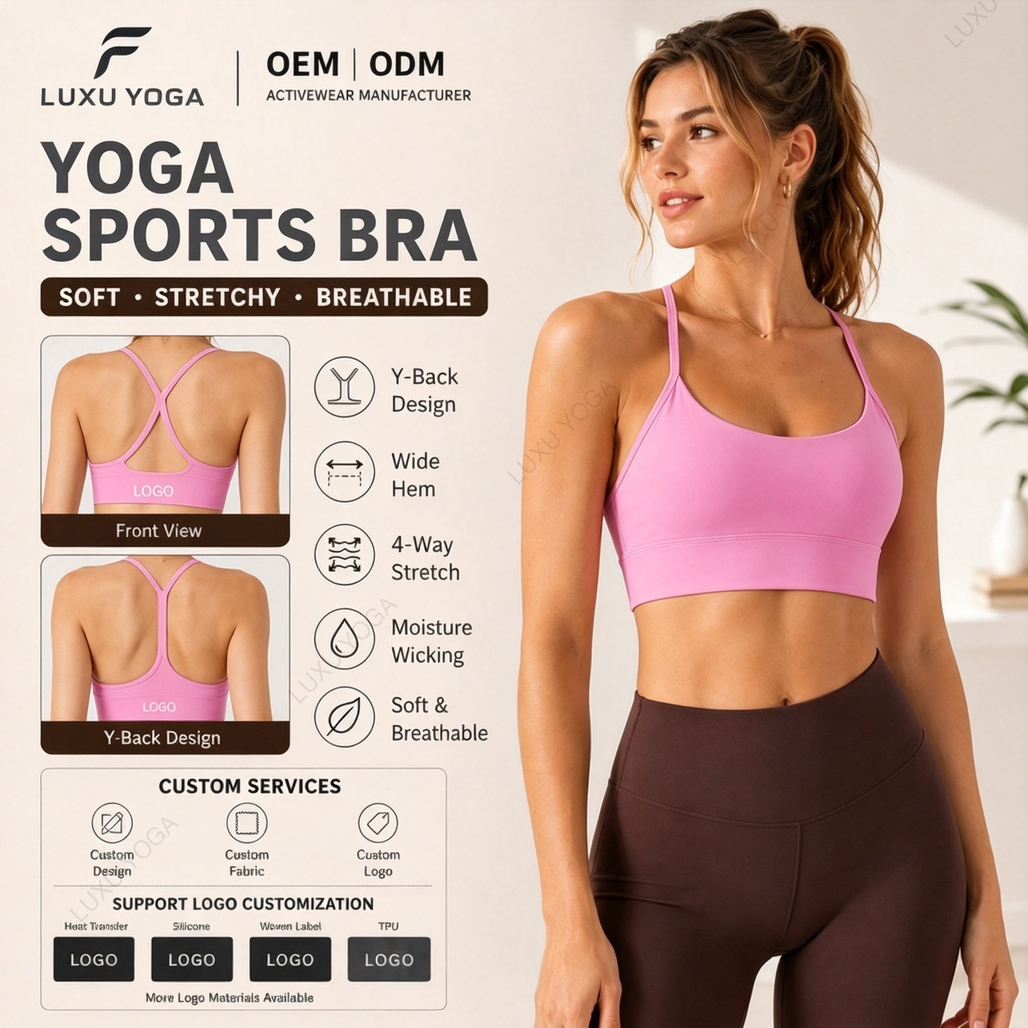 Wholesale Custom Logo Yoga Bra Women Backless Buttery Soft Pilates Sports Top Easy Tear Label