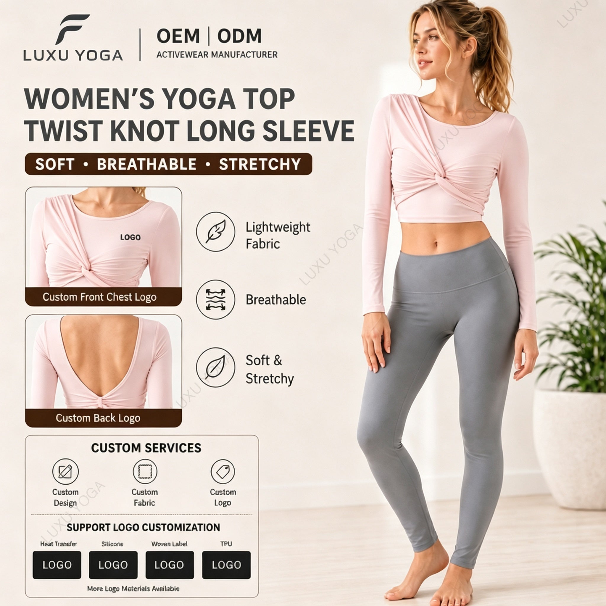Wholesale Custom Scoop Neck Yoga Bra Women Snatched Fit Four-Way Stretch Quick Dry Workout Top