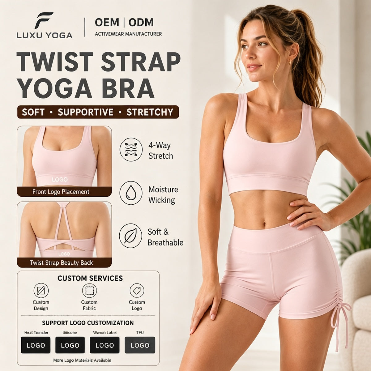 Wholesale Double Fabric Yoga Bra Women High Support Shockproof Crisscross Straps Second Skin Top