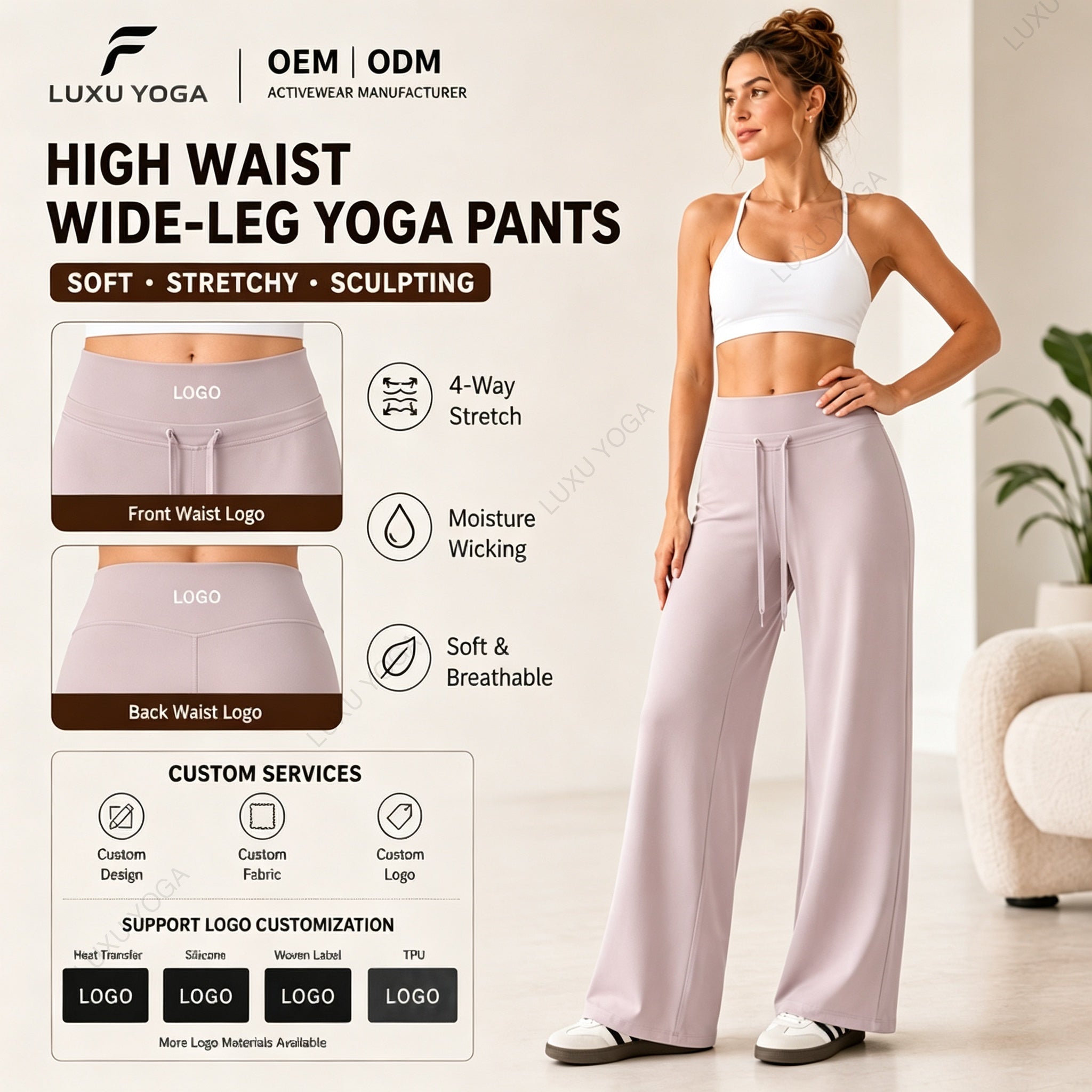 Wholesale Draped Wide Leg Yoga Pants Women High Waist Ponte Straight Leg Workout Trousers