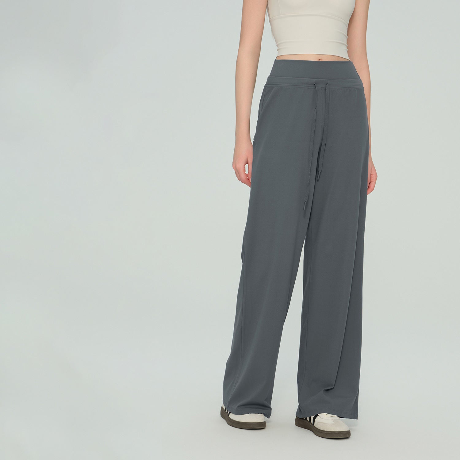 Wholesale Draped Wide Leg Yoga Pants Women High Waist Ponte Straight Leg Workout Trousers