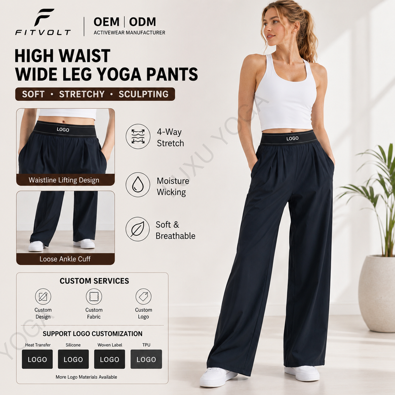 Wholesale Draped Wide Leg Yoga Pants Women High Waist Snatched Waist New Arrival Straight Pants