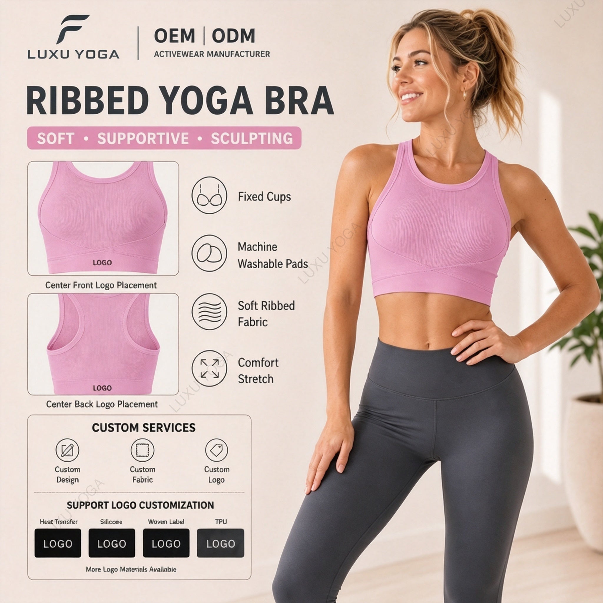 Wholesale Eco-Friendly Yoga Bra Women Seamless Molded Cups Medium Support Sweat-Wicking Tank Top