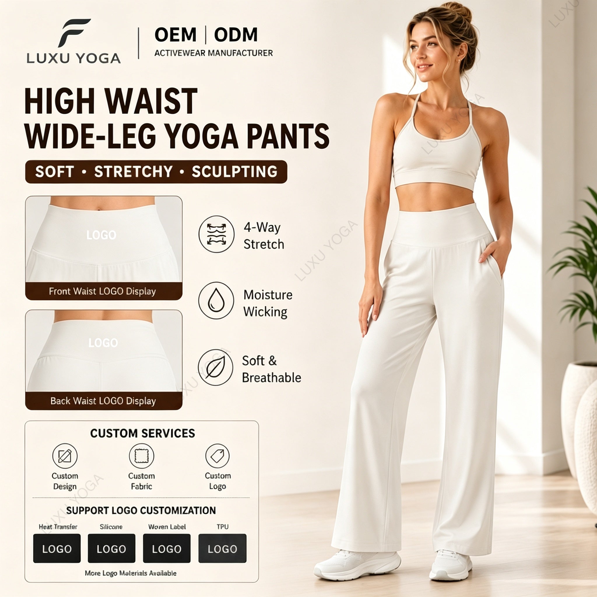 Wholesale High Waist Flared Yoga Pants Women Anti-UV Printed Full Length Wide Leg Workout Pants