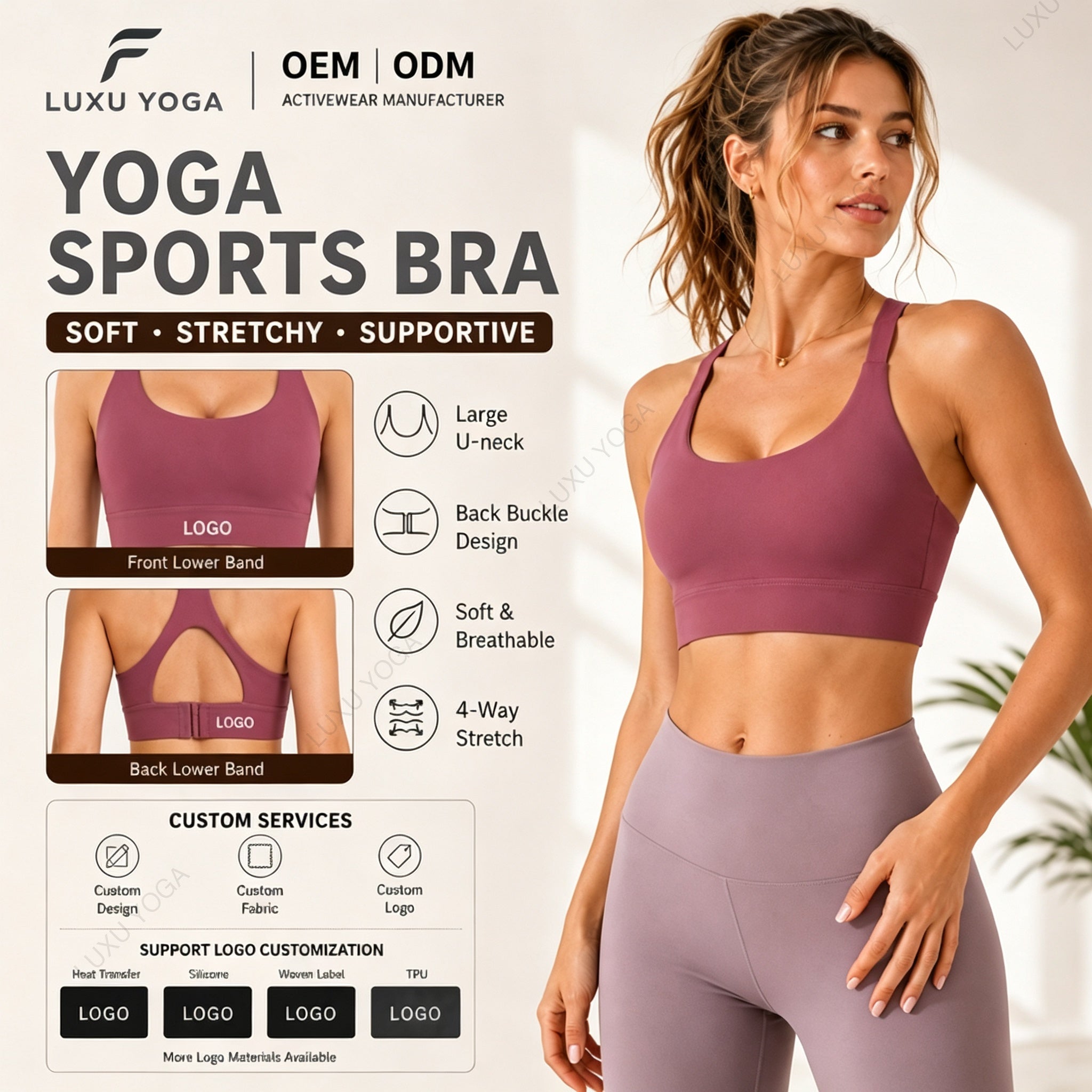 Wholesale Hook-and-Eye Sports Bra Women Crisscross Back High Support Shock Absorption Yoga Top