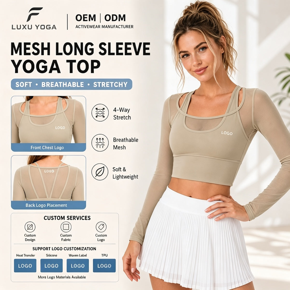 Wholesale Long Sleeve Yoga Top Women Built-in Bra Fake Two Piece Workout Top Gym Fitness