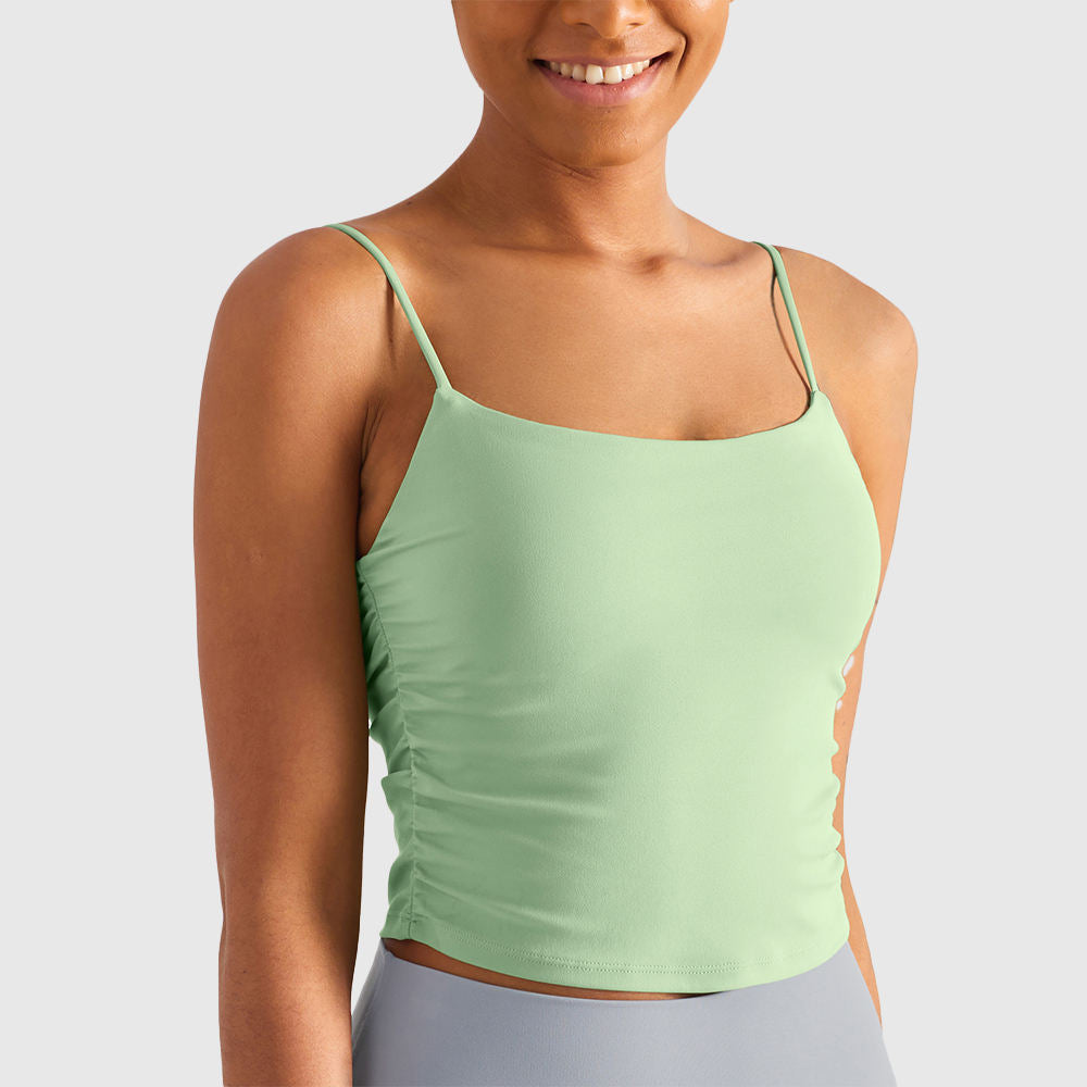 Wholesale Naked Feeling Ruffle Bandeau Yoga Bra Women Seamless Form-Fitting Fitness Tank Top
