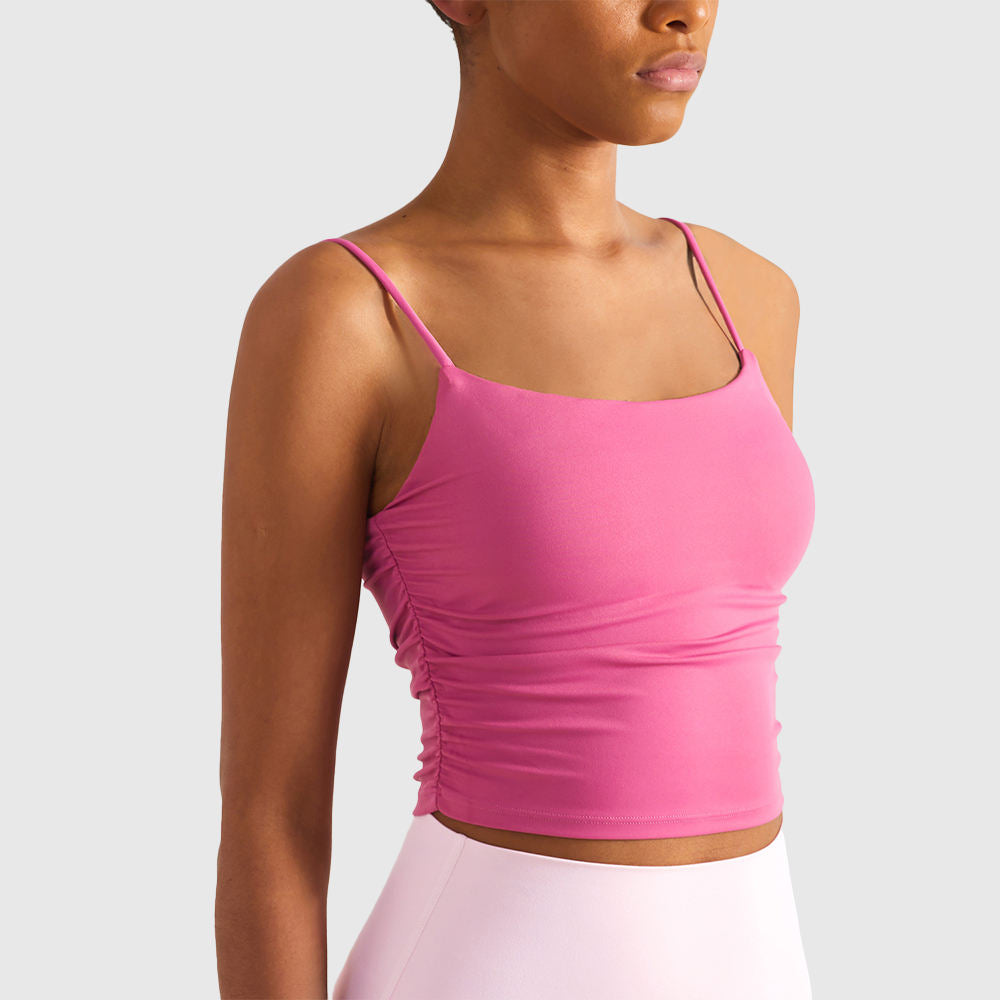 Wholesale Naked Feeling Ruffle Bandeau Yoga Bra Women Seamless Form-Fitting Fitness Tank Top