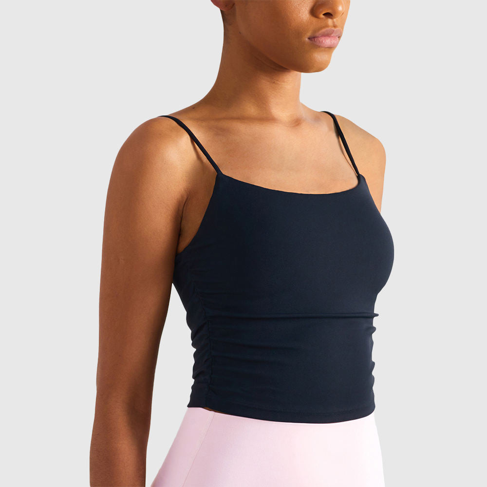 Wholesale Naked Feeling Ruffle Bandeau Yoga Bra Women Seamless Form-Fitting Fitness Tank Top