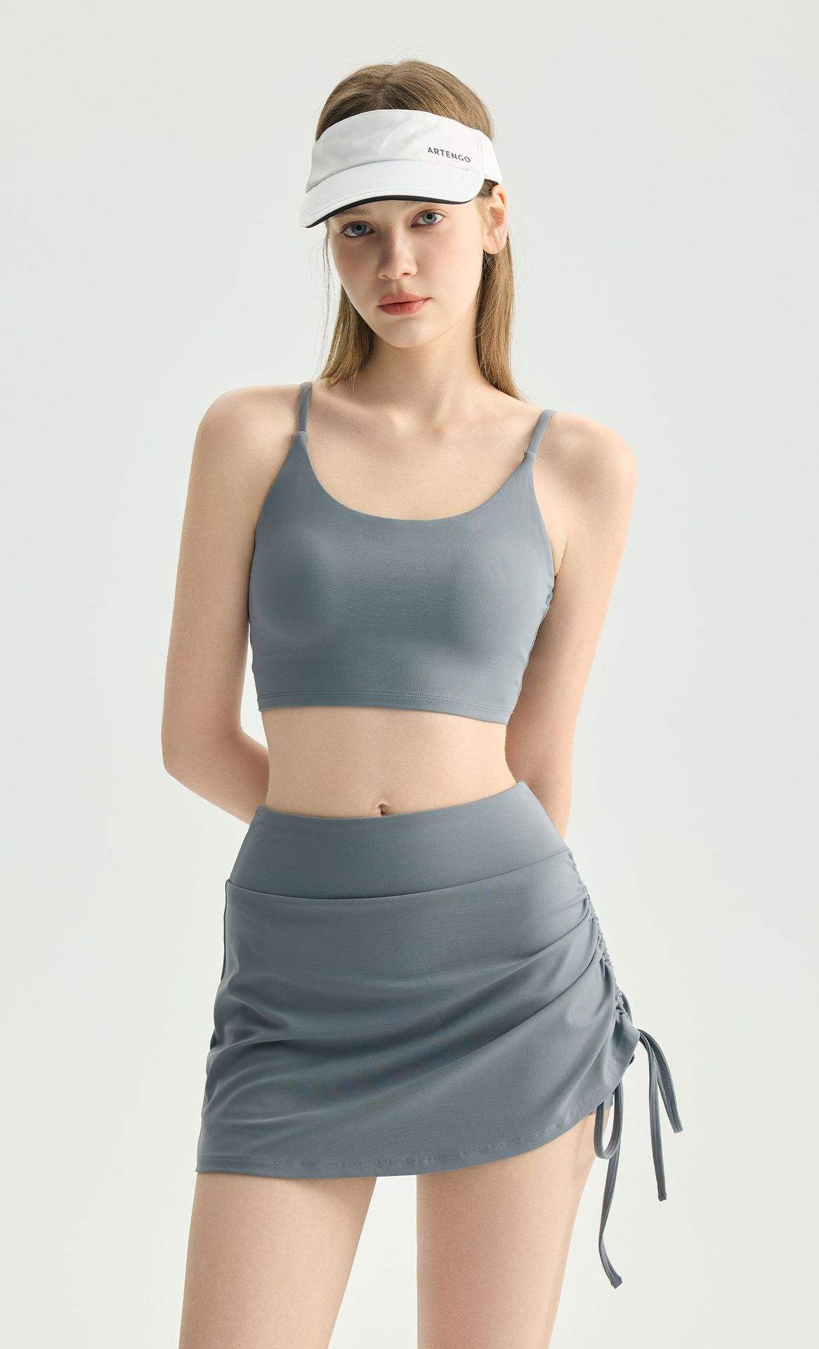 Wholesale Naked Feeling Yoga Skort Women Side Drawstring High Waist Built-in Shorts Tennis Skirt