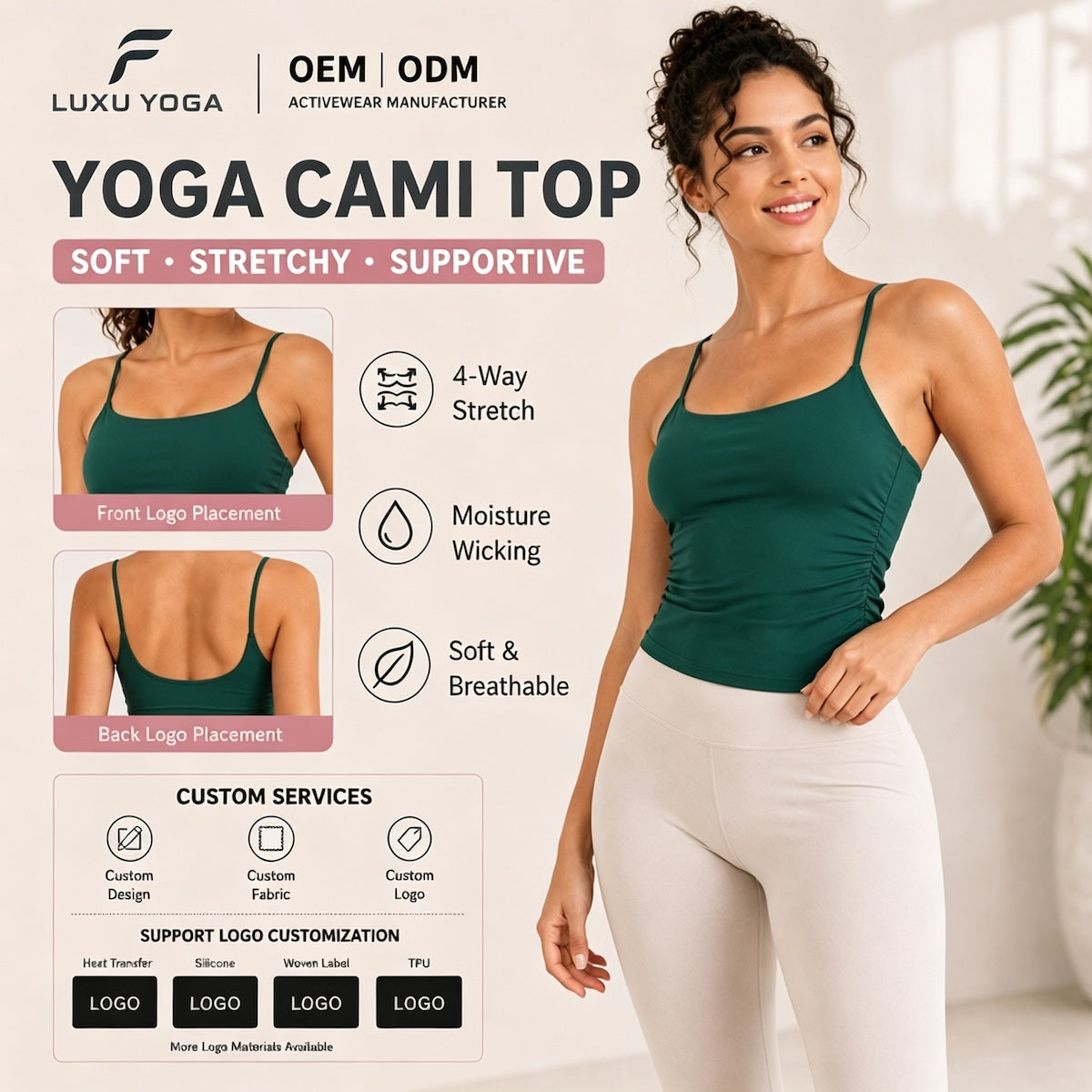 Women Barely There Yoga Bra Ruched Backless Pilates Sports Top