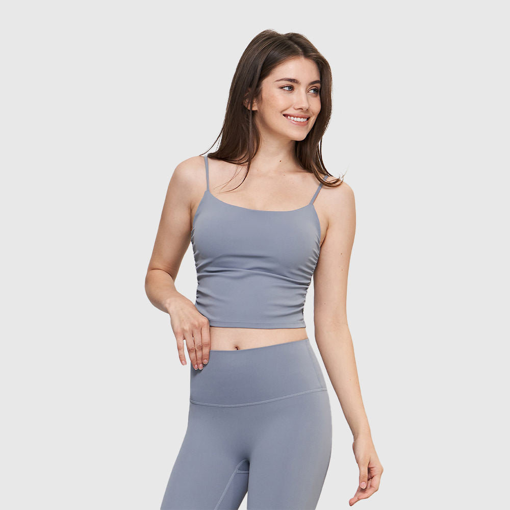 Women Barely There Yoga Bra Ruched Backless Pilates Sports Top