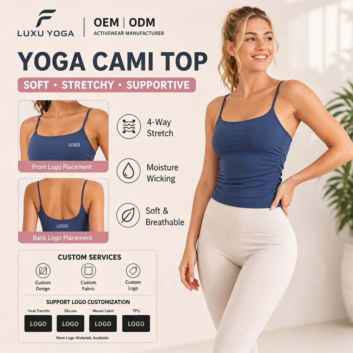 Women Barely There Yoga Bra Ruched Backless Pilates Sports Top OEM ODM