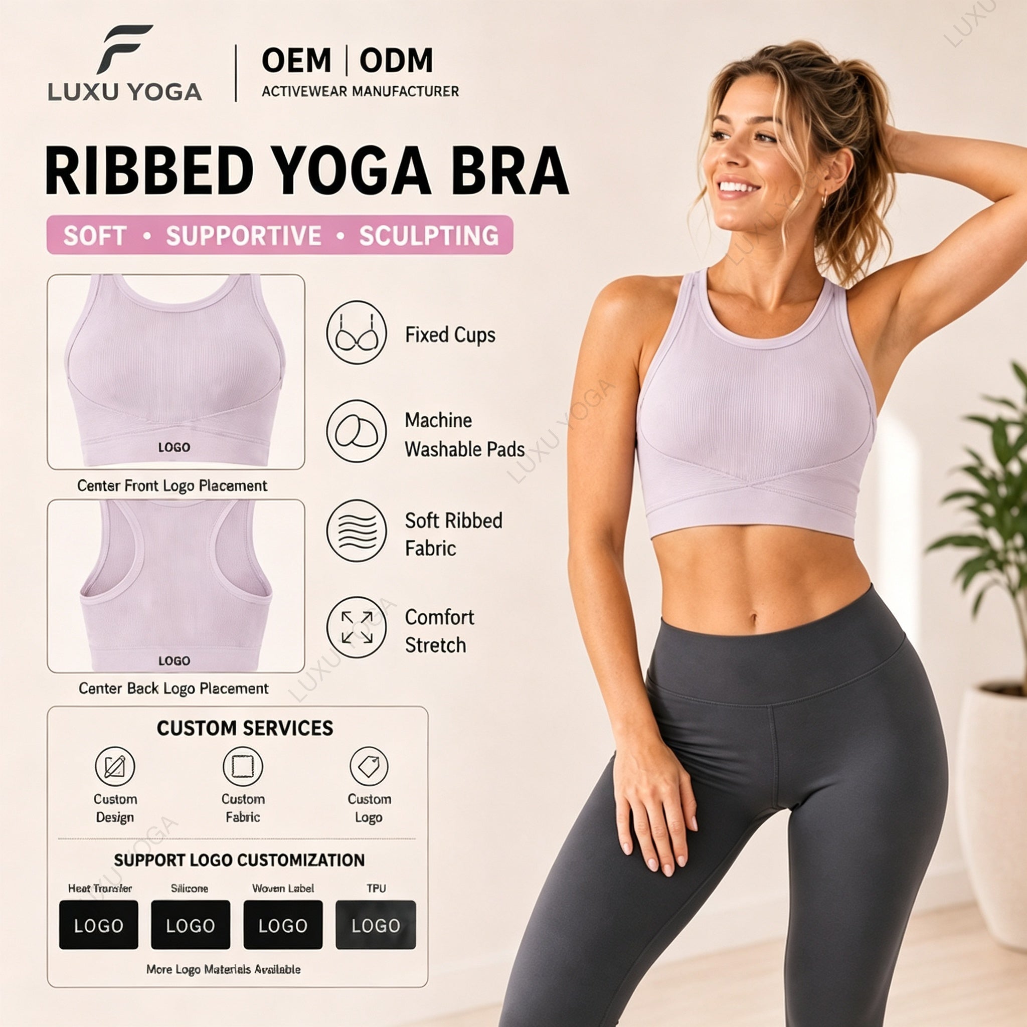 Wholesale Nylon Yoga Bra Women Seamless Backless Medium Support Second Skin Sports Top