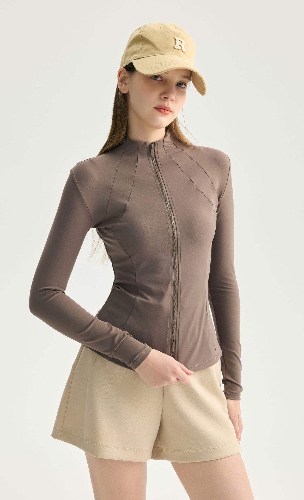 Wholesale Paneled Yoga Jacket Women Long Sleeve Color Block Flattering Fit Running Training Top
