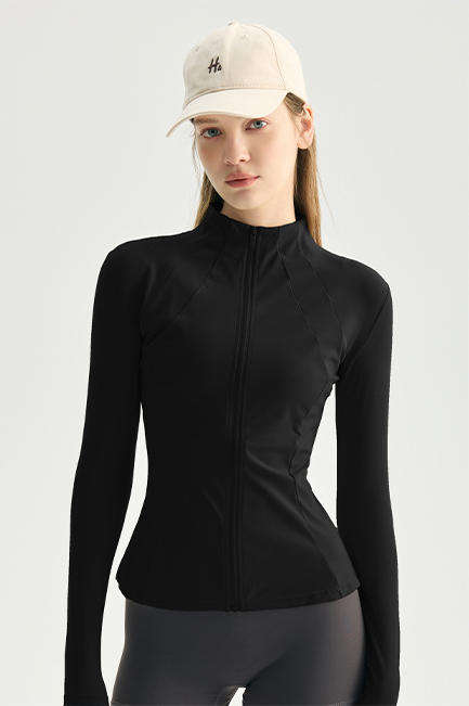 Wholesale Paneled Yoga Jacket Women Long Sleeve Color Block Flattering Fit Running Training Top