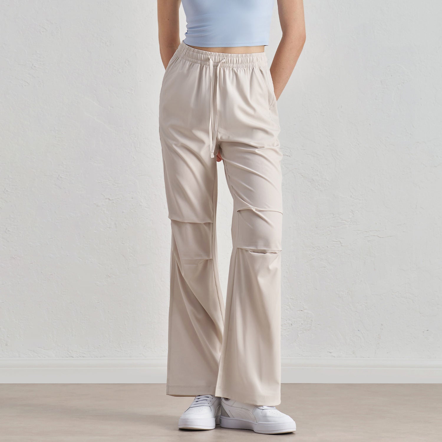 Wholesale Petite Wide Leg Yoga Pants Women Ruched Waist Drawstring Quick Dry Outdoor Trousers
