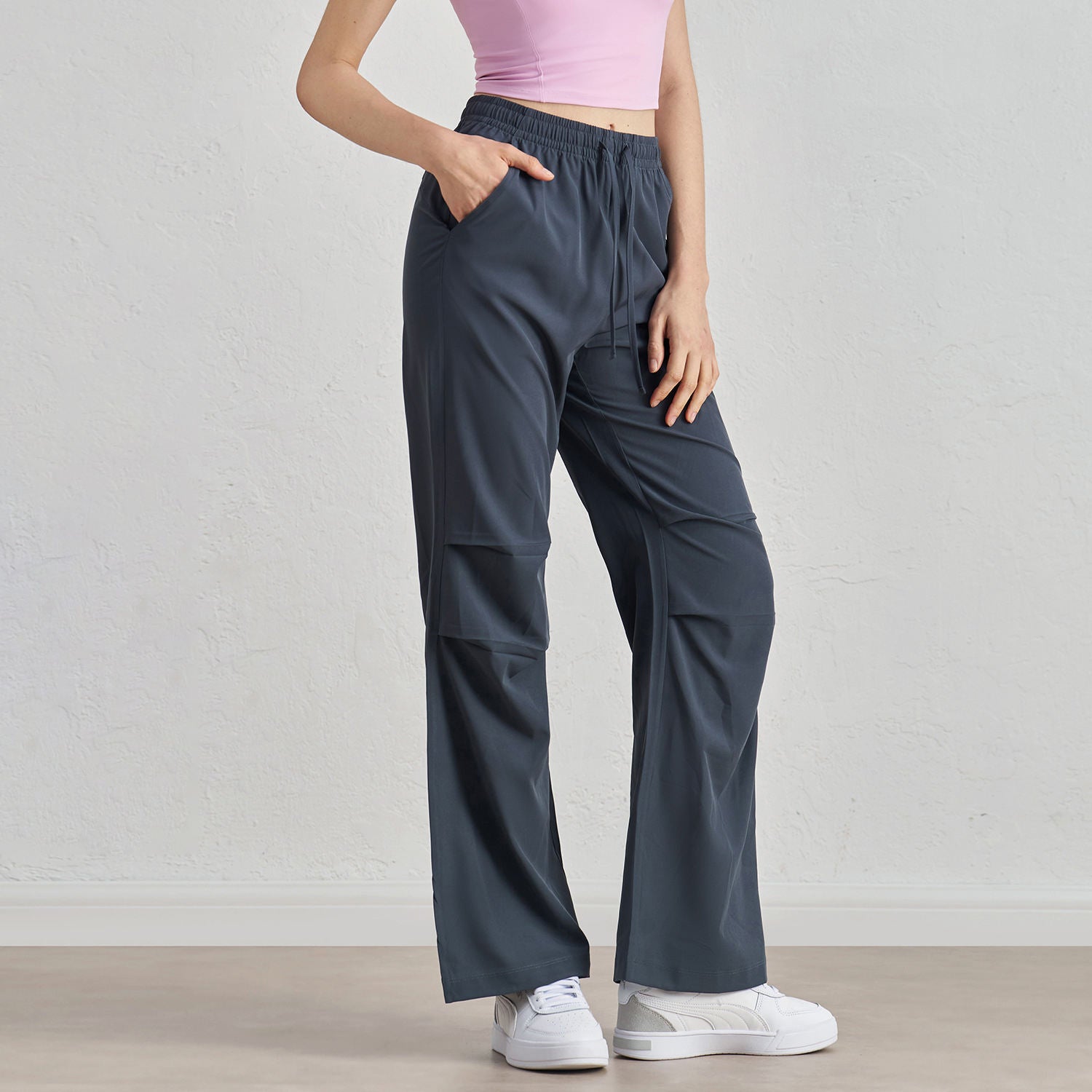 Wholesale Petite Wide Leg Yoga Pants Women Ruched Waist Drawstring Quick Dry Outdoor Trousers