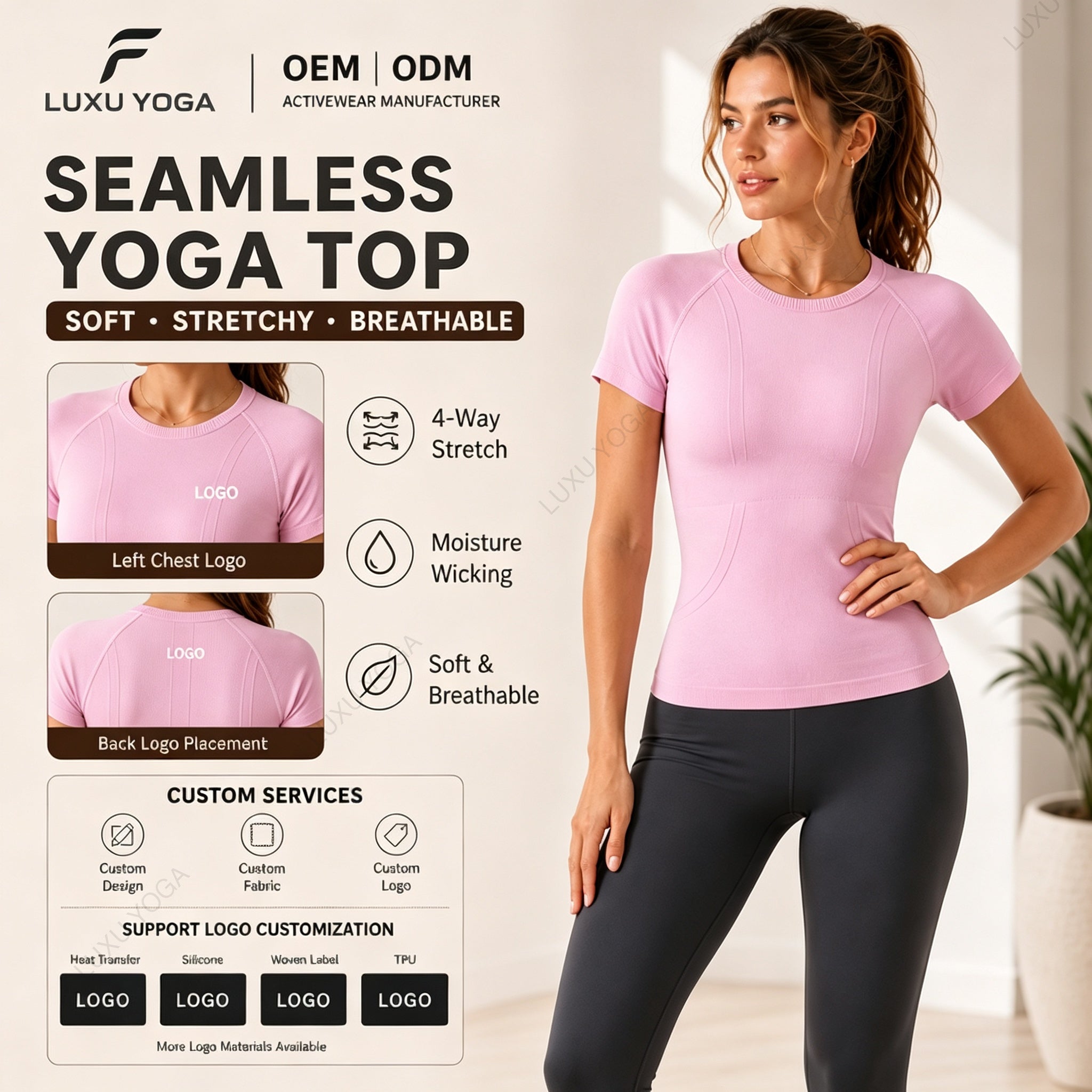 Wholesale Polyamide Yoga Top Women Seamless Short Sleeve Sweat-Wicking Four-Way Stretch Pilates Shirt