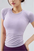 Wholesale Polyamide Yoga Top Women Seamless Short Sleeve Sweat-Wicking Four-Way Stretch Pilates Shirt