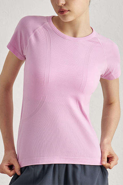 Wholesale Polyamide Yoga Top Women Seamless Short Sleeve Sweat-Wicking Four-Way Stretch Pilates Shirt
