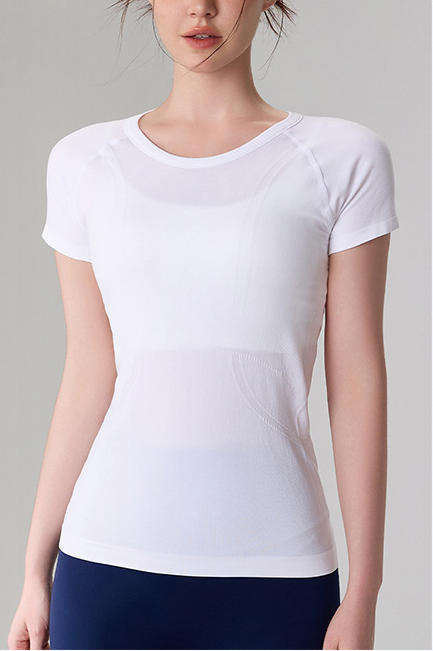 Wholesale Polyamide Yoga Top Women Seamless Short Sleeve Sweat-Wicking Four-Way Stretch Pilates Shirt