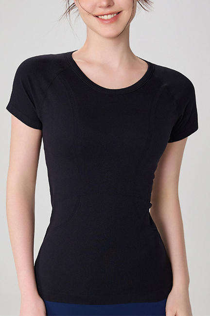 Wholesale Polyamide Yoga Top Women Seamless Short Sleeve Sweat-Wicking Four-Way Stretch Pilates Shirt