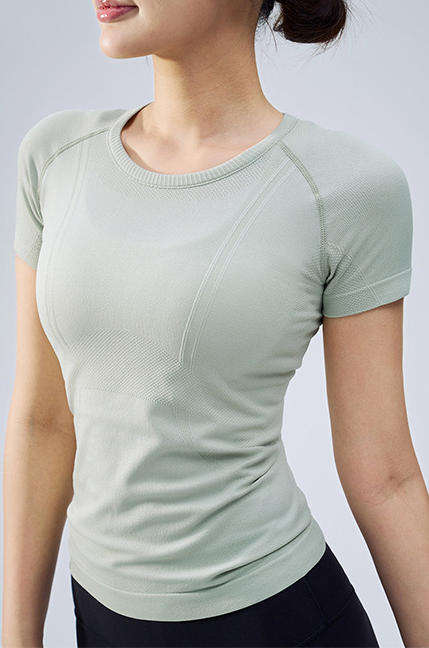 Wholesale Polyamide Yoga Top Women Seamless Short Sleeve Sweat-Wicking Four-Way Stretch Pilates Shirt