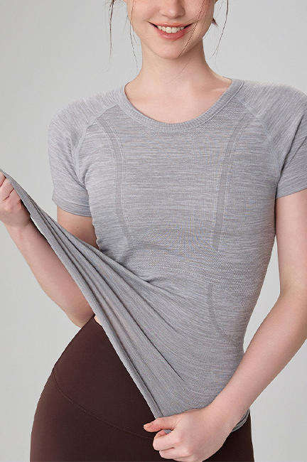 Wholesale Polyamide Yoga Top Women Seamless Short Sleeve Sweat-Wicking Four-Way Stretch Pilates Shirt
