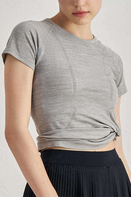 Wholesale Polyamide Yoga Top Women Seamless Short Sleeve Sweat-Wicking Four-Way Stretch Pilates Shirt