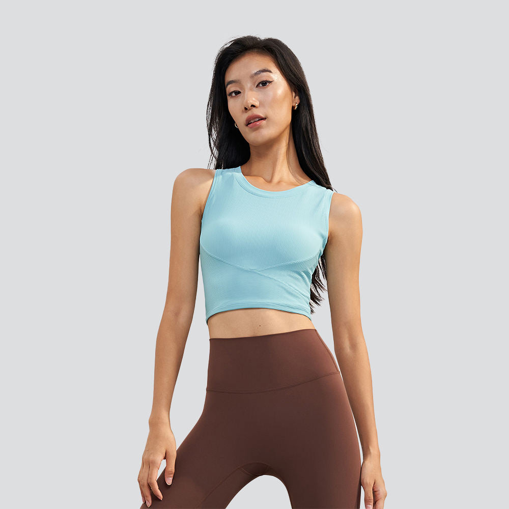 Wholesale Retro Yoga Vest Women Seamless Molded Cups Slimming Breathable Workout Top