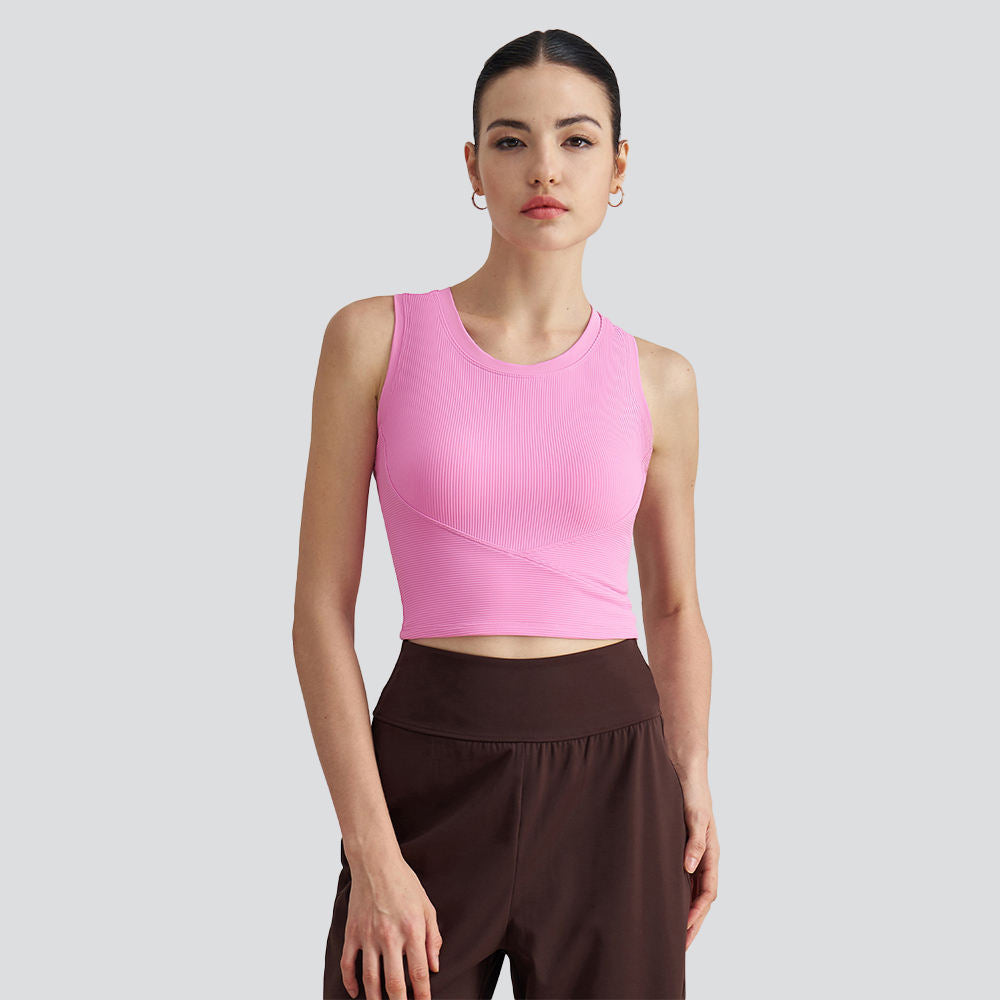 Wholesale Retro Yoga Vest Women Seamless Molded Cups Slimming Breathable Workout Top