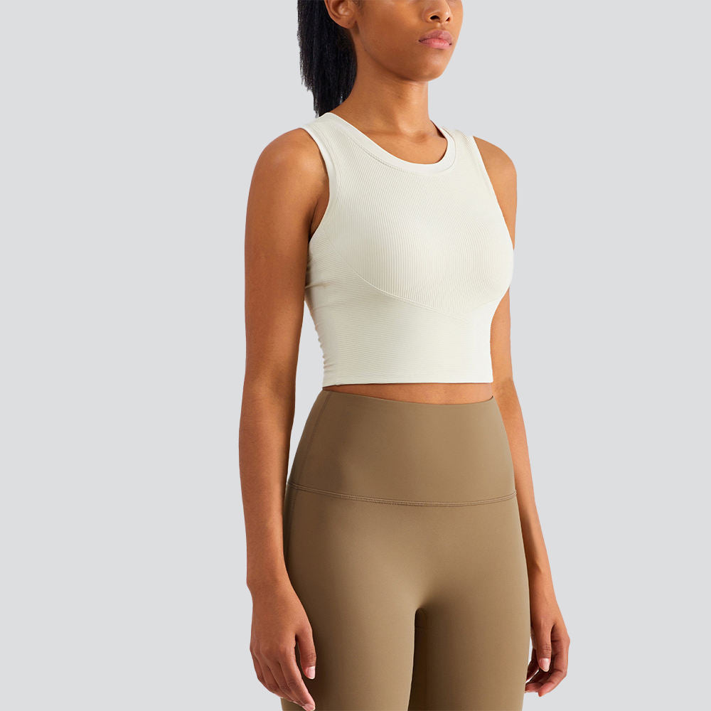 Wholesale Retro Yoga Vest Women Seamless Molded Cups Slimming Breathable Workout Top